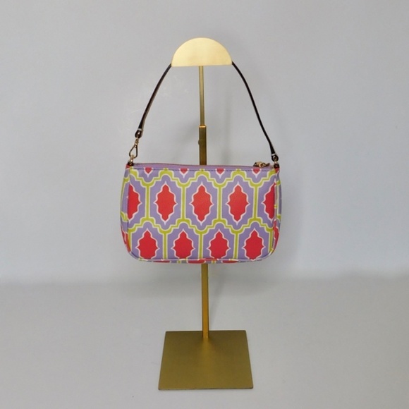 KATE SPADE Cabana Tile Crocus Wristlet Pochette Purse Handbag Purple Green Pink - Picture 8 of 11